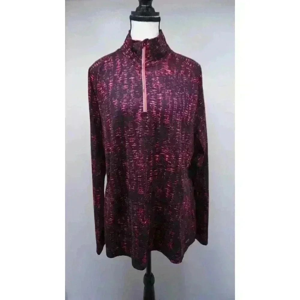 C9 Champion Women’s Duo Dry Long Sleeve 1/4 Zip Pullover - Pink & Black, XXL